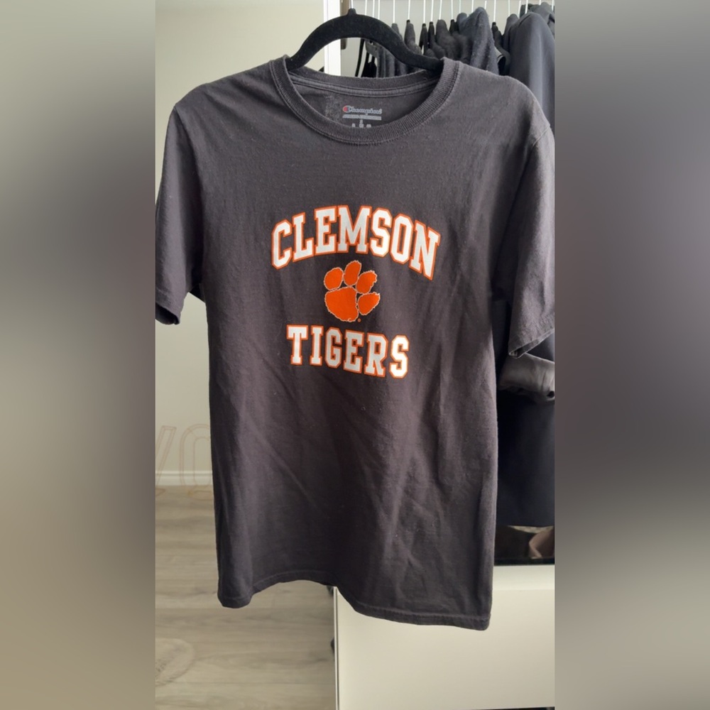 Champion Black Tee with Blue and Red Logo